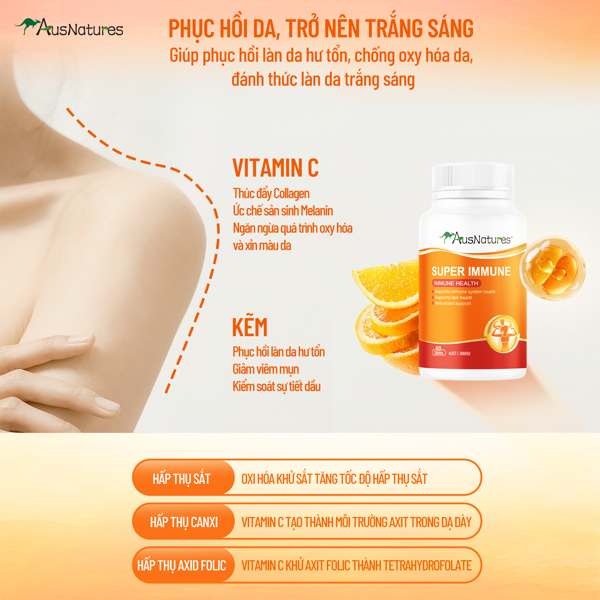 Viên uống Kẽm & C – Tăng đề kháng, giảm mụn, đẹp da, mờ thâm - AusNatures Super Immune - Lọ 60 viên - Hình ảnh 5