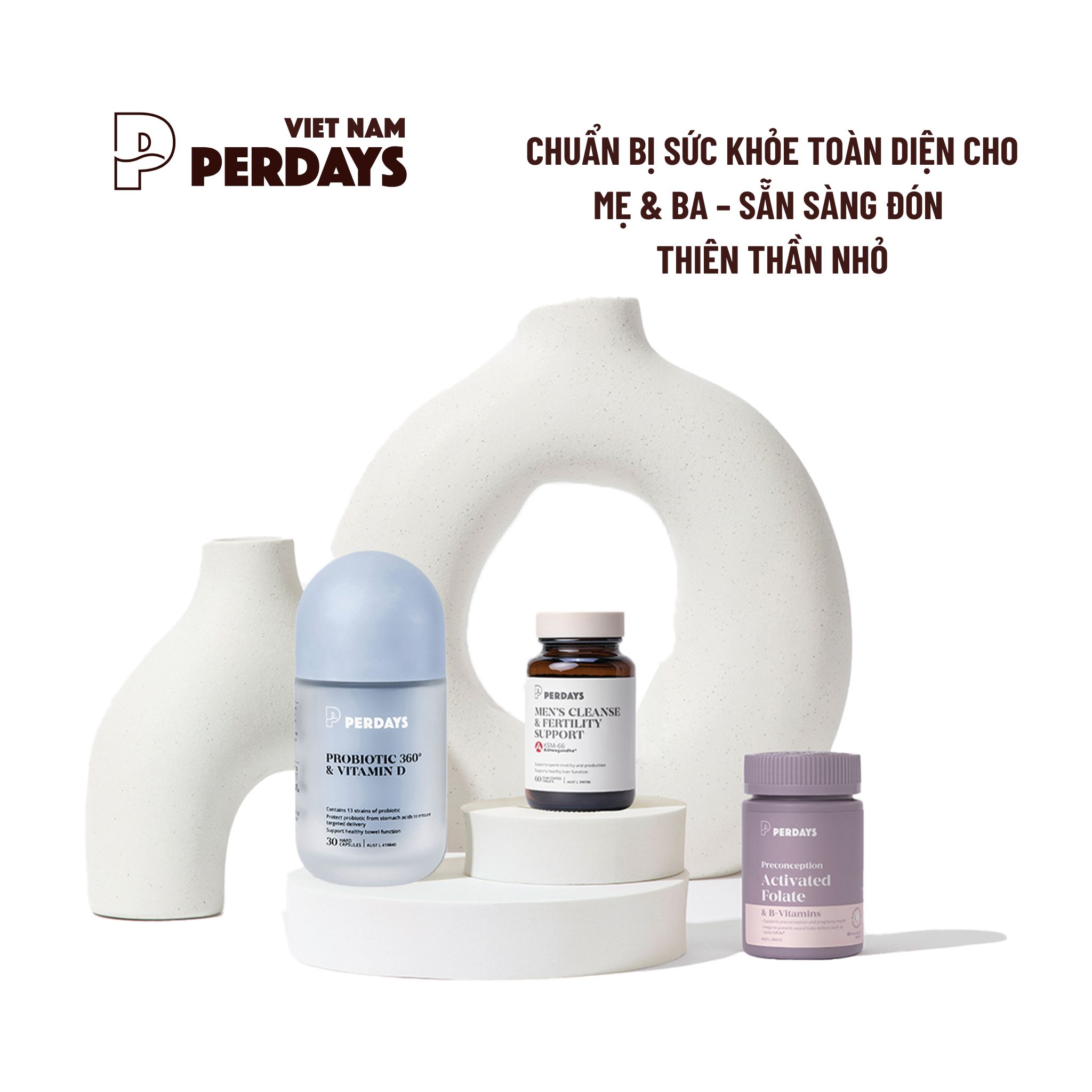 Combo chuẩn bị mang thai dành cho bố và mẹ - PERDAYS Preconception - COMBO 3 LỌ